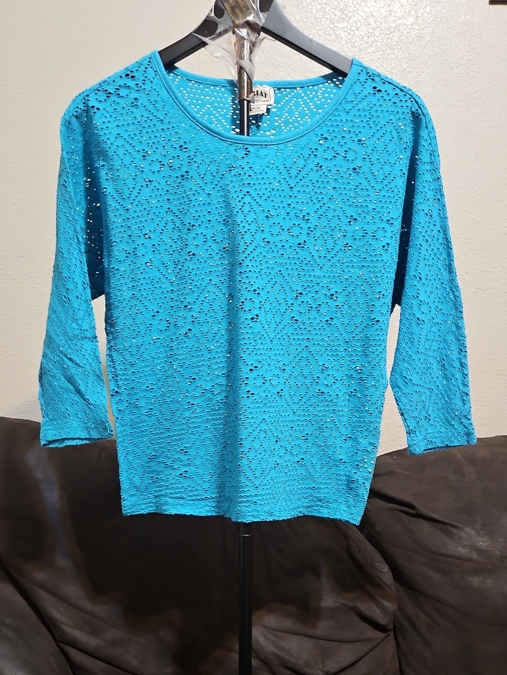 Ariat Turquoise Eyelet Long Sleeve Knit Top